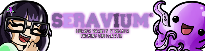 Banner: SerAvium Horror Variety Streamer & Farming Sim Fanatic with Kai the Octopus and SerAvium Girl Registered Service Marks